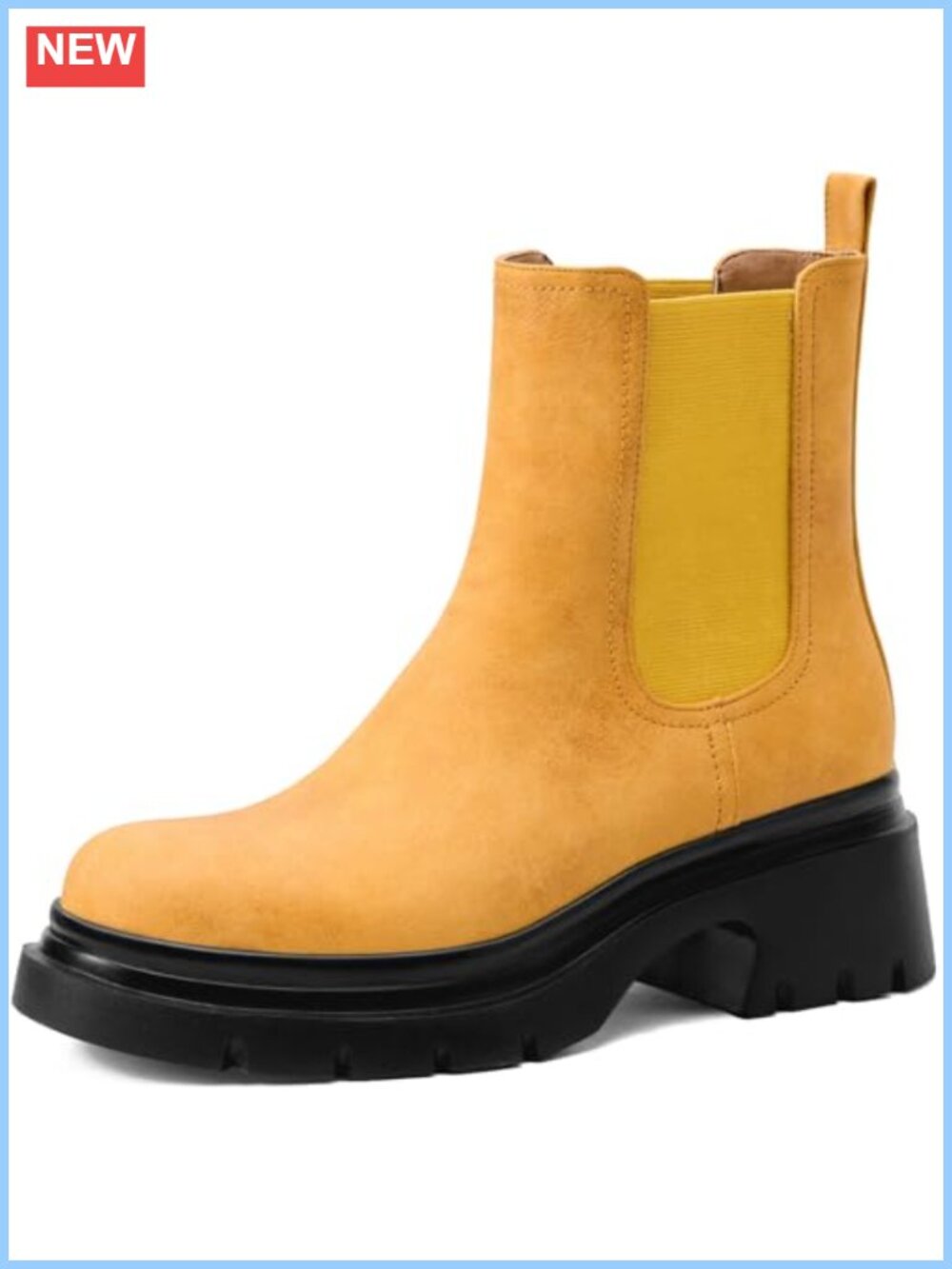 Faux Leather Chelsea Ankle Boots Platform Chunky Heel Slip On